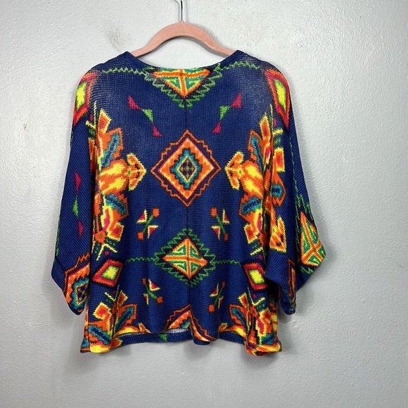 LRL Lauren Jean Co Colorful Southwest Print Cropped Oversized Sweater Medium - Picture 6 of 6